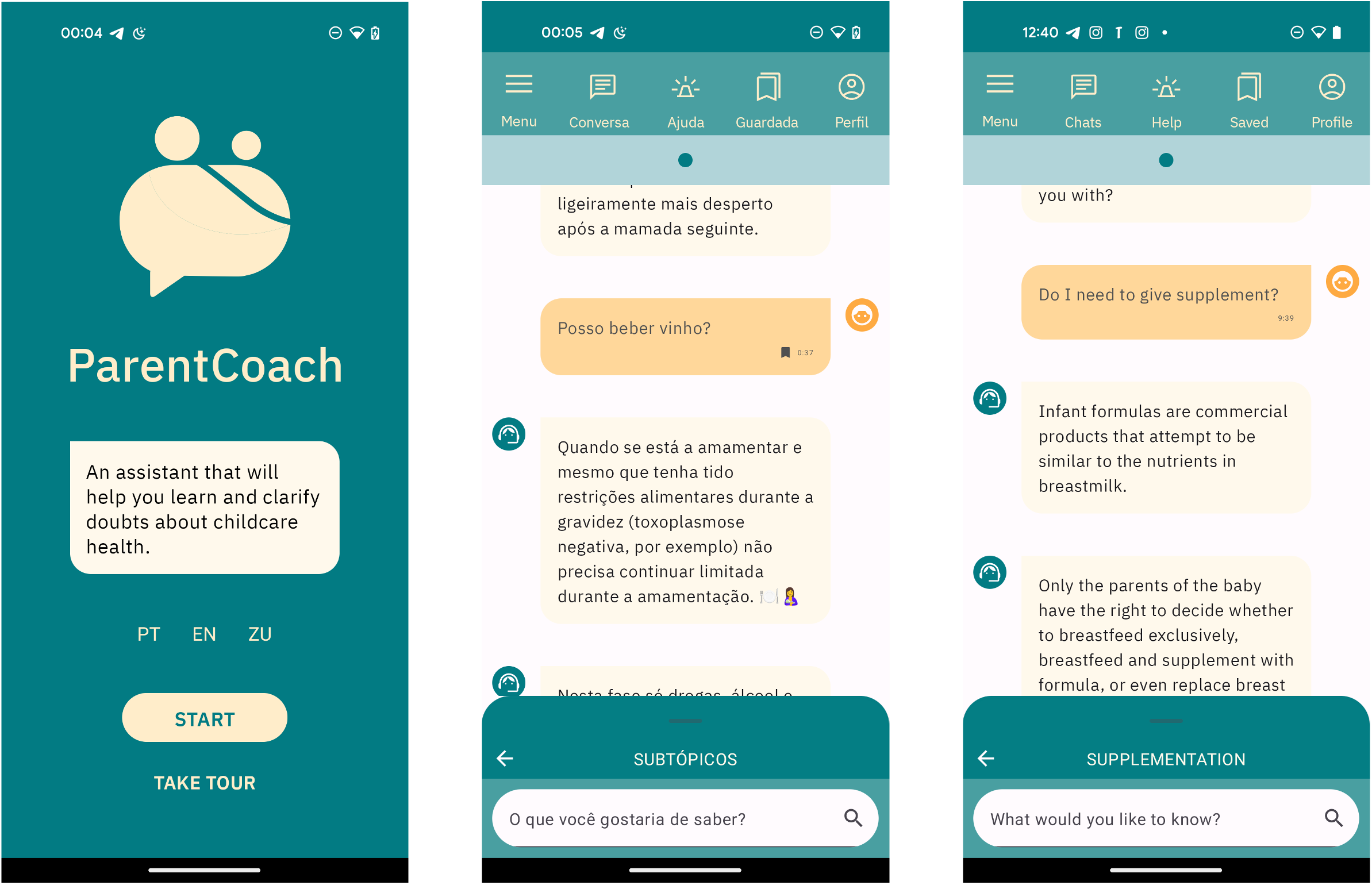 ParentCoach mobile app screens